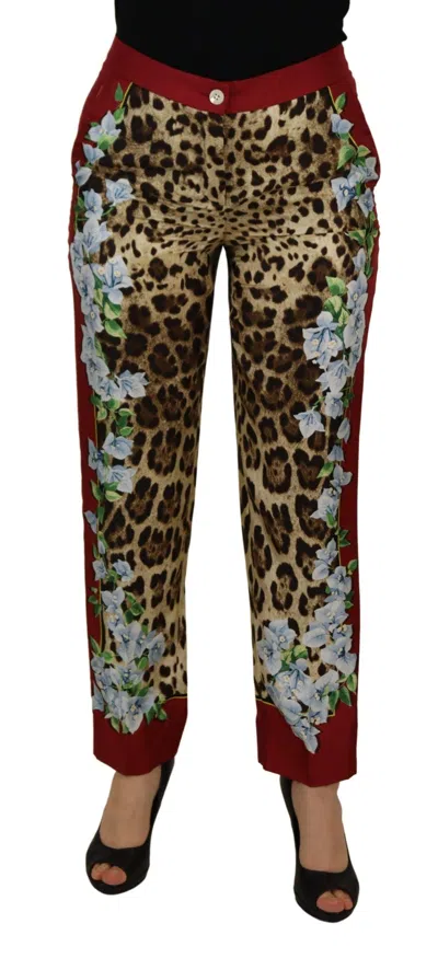 Dolce & Gabbana Leopard Floral Printed Silk Trousers In Multi