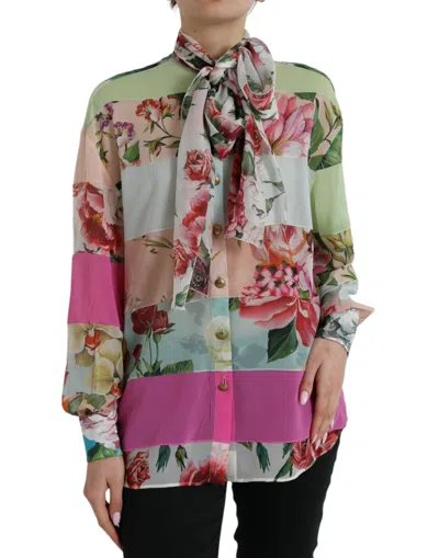 DOLCE & GABBANA DOLCE & GABBANA ELEGANT MULTICOLOR SILK BLEND LONG SLEEVE WOMEN'S TOP