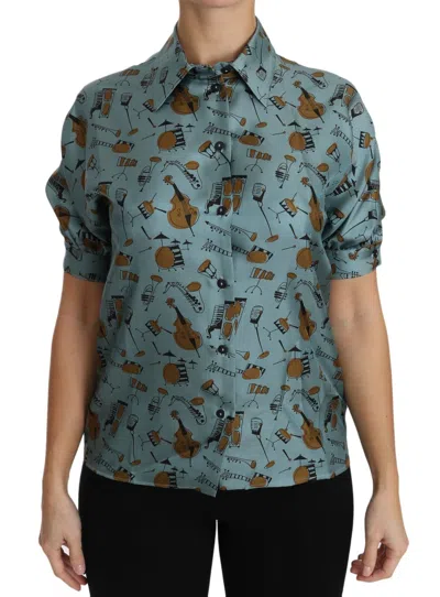 DOLCE & GABBANA DOLCE & GABBANA ELEGANT MULTICOLOR SILK BLOUSE WITH WOMEN'S COLLAR