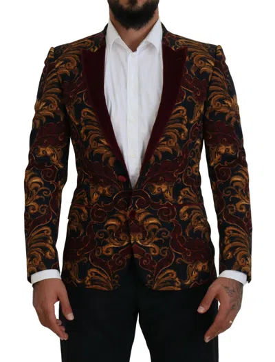Dolce & Gabbana Floral Velvet Single Breasted Martini Blazer In Brown