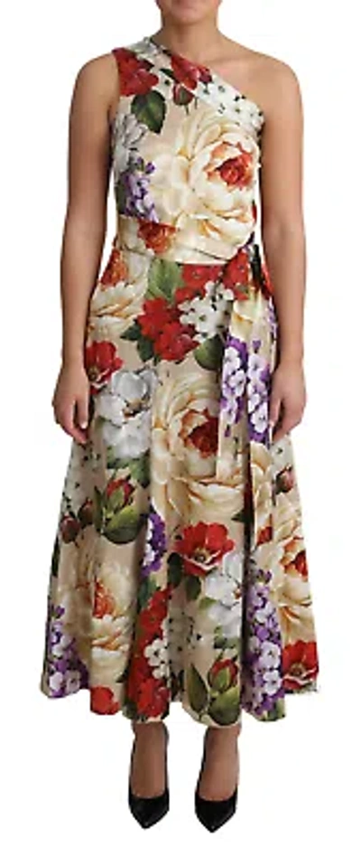 Pre-owned Dolce & Gabbana Elegant One-shoulder Floral Silk Maxi Dress