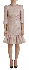 Dolce & Gabbana Pink Jaquard 3/4 Sleeve Sheath Midi Dress