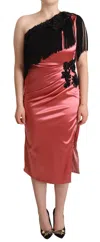 Shop Dolce & Gabbana Elegant Pink Maxi Dress With Black Tassel Accent
