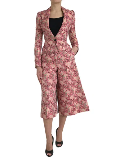 Dolce & Gabbana Floral Jacquard Slim Fit Pant Suit In Pink