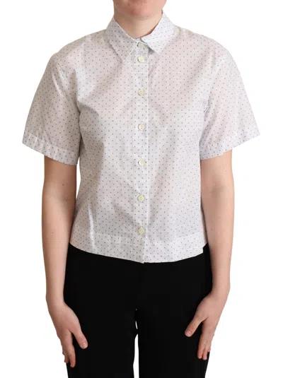 Dolce & Gabbana White Polka Dot Cotton Collared Shirt Top