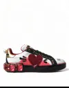 Dolce & Gabbana White Calfskin Women Sneaker With Heart-shaped Rhinestone Detail