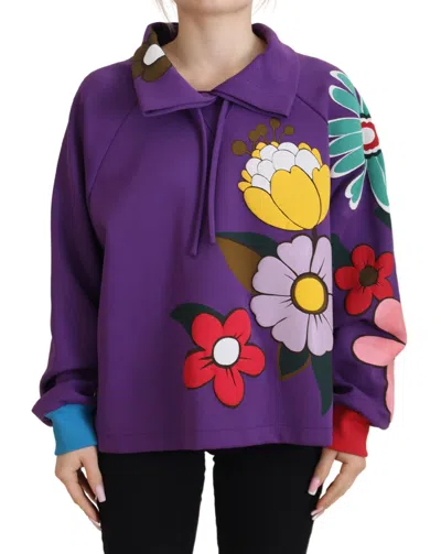 Dolce & Gabbana Floral-print Drawstring-collar Sweater In Purple