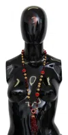 Dolce & Gabbana Gold Tone Brass Red Crystals Pendant Opera Chain  Necklace In Gold