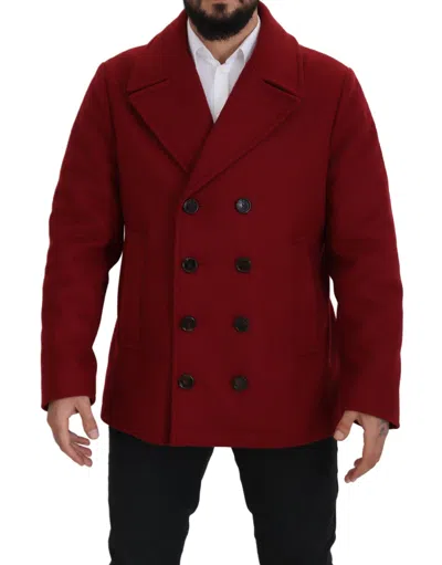Dolce & Gabbana Wool Double Breasted Mens Peacoat Jacket In Red