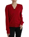 Dolce & Gabbana Elegant Red V-neck Wool Cardigan In Red