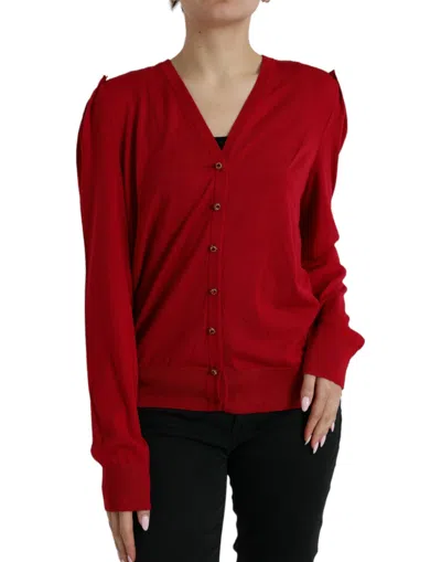 DOLCE & GABBANA DOLCE & GABBANA ELEGANT RED V-NECK WOOL WOMEN'S CARDIGAN