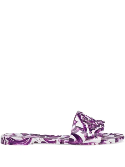 Dolce & Gabbana Elegant Rubber Slippers With Unique Print And Logo Cut-out In Multi