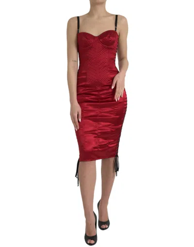 Dolce & Gabbana Elegant Satin Corset Midi Dress In Red