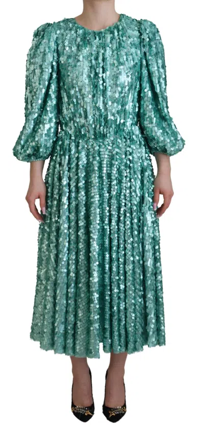Dolce & Gabbana Elegant Sequined A-line Midi Women's Dress In Blue