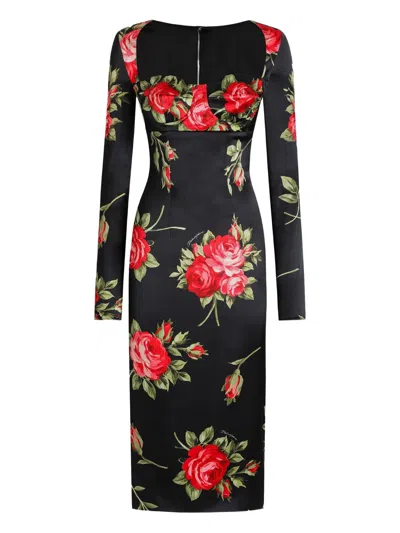 Dolce & Gabbana Elegant Sheath Dress With Rose Bouquet Print - Size 40 In Black