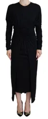 Dolce & Gabbana Black Stretch Turtleneck Sheath Midi Dress