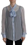 Dolce & Gabbana Light Blue Silk Ascot Collar Long Sleeves Blouse Top
