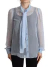 Dolce & Gabbana Light Blue Silk Ascot Collar Long Sleeves Blouse Top In Light Blue