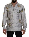 Dolce & Gabbana White Bird Print Silk Satin Casual Shirt In White