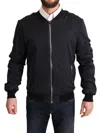 Dolce & Gabbana Blue Silk Coat Short Bomber Men Jacket In Blue