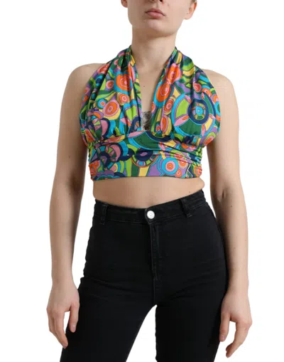 Dolce & Gabbana Halter Silk With Geometric Print Tank Top In Multi