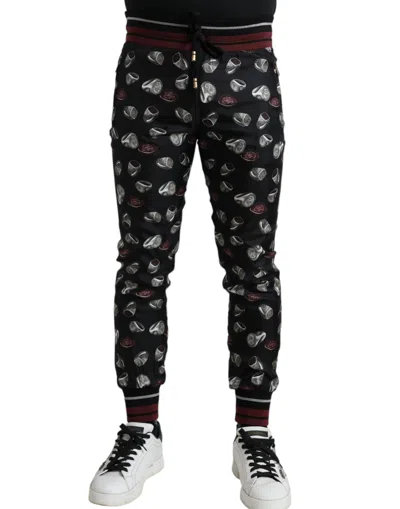 Dolce & Gabbana Elegant Silk Jogging Trousers With Ring Print In Black