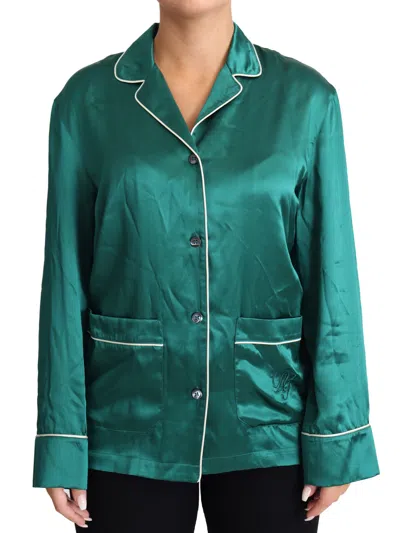 Dolce & Gabbana Silk Pyjama Blouse Lounge Sleepwear Top In Blue