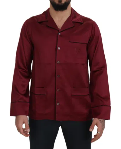 Dolce & Gabbana Silk Lounge Top Pajama Sleepwear Shirt In Red