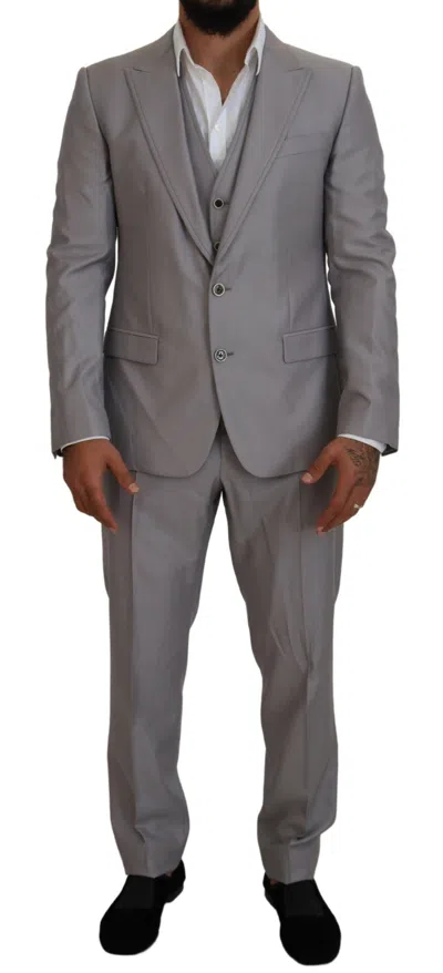 Dolce & Gabbana Wool Silk Three Piece Slim Fit Suit In Gray