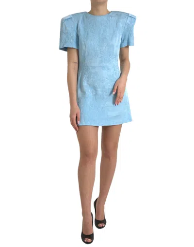 DOLCE & GABBANA DOLCE & GABBANA ELEGANT SKY-BLUE FLORAL JACQUARD MINI WOMEN'S DRESS