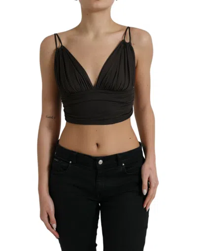 Dolce & Gabbana Elegant Sleeveless Cropped Tank Top In Brown