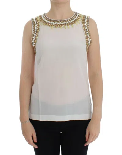 Dolce & Gabbana Crystal-embellished Silk Tank Top In White