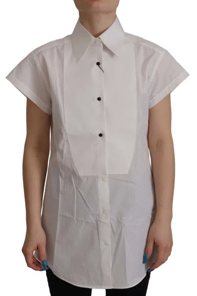 Dolce & Gabbana Elegant Sleeveless Tuxedo Blouse With Crystal Women's Buttons