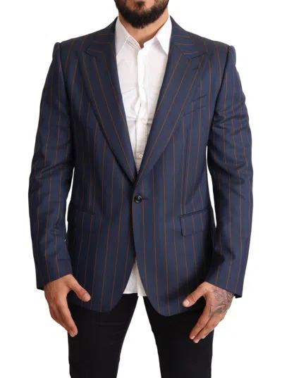 Dolce & Gabbana Striped Wool Slim Fit Business Blazer In Blue