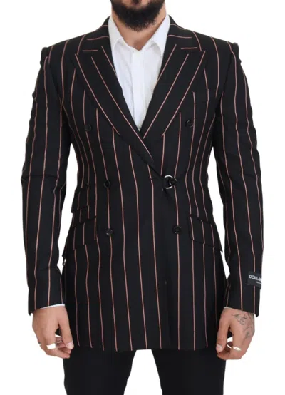 Dolce & Gabbana Striped Viscose Double Breasted Blazer Jacket In Black