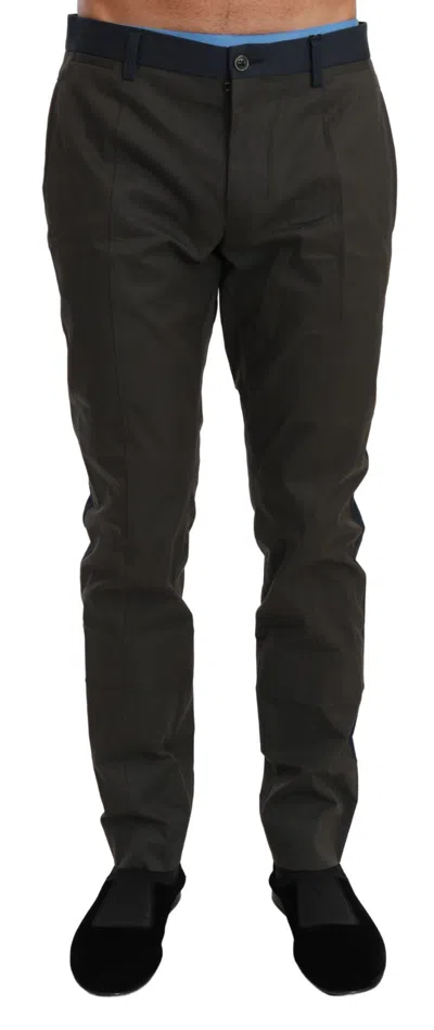Dolce & Gabbana Elegant Slim Fit Striped Casual Pants In Gray