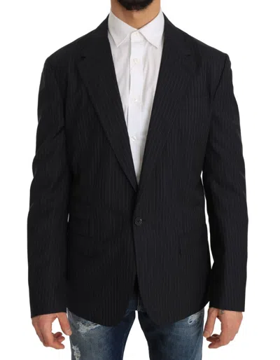 Dolce & Gabbana Striped Wool Single Breasted Slim Blazer In Black