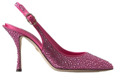 Dolce & Gabbana Pink Strass Crystal Heels Slingbacks Shoes