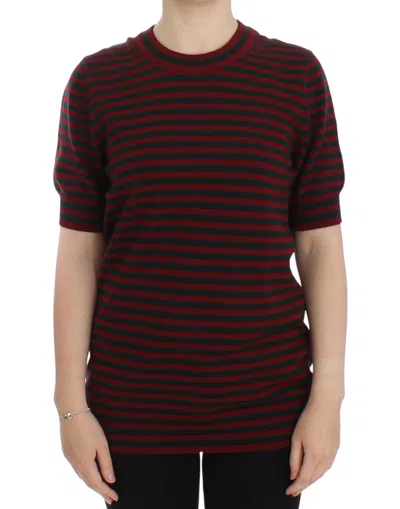 Dolce & Gabbana Elegant Striped Cashmere Crewneck Women's Sweater In Red