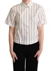 Dolce & Gabbana White Black Stripes Collared Shirt Top In White