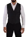 Dolce & Gabbana Gray Striped Double Breasted Waistcoat Vest In Black