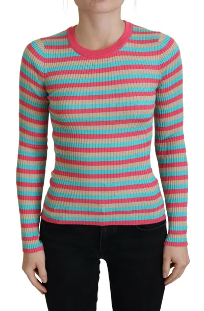 Dolce & Gabbana Multicolor Stripes Silk Crew Neck Pullover Top