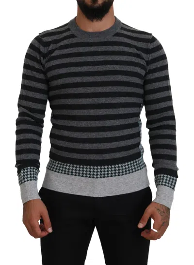 Dolce & Gabbana Elegant Striped Wool Crewneck Sweater In Black
