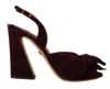 Dolce & Gabbana Dark Purple Suede Ankle Strap Sandals Shoes In Purple