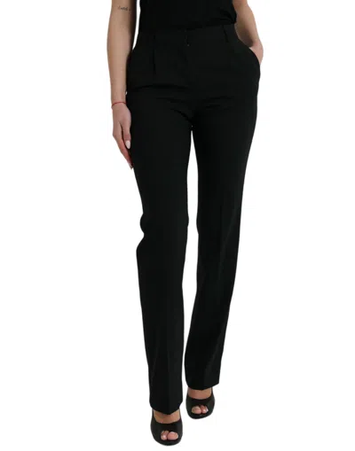 Dolce & Gabbana Virgin Wool Mid Waist Tapered Trousers In Black