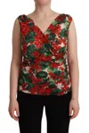 Dolce & Gabbana Red Geranium Print Viscose Sweetheart Cropped Top