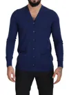 Dolce & Gabbana Blue Wool V-neck Button Down Cardigan Sweater In Blue