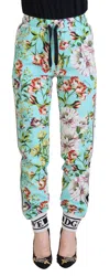 Dolce & Gabbana Green Floral Print Mid Waist Trouser Jogger Pants In Multi