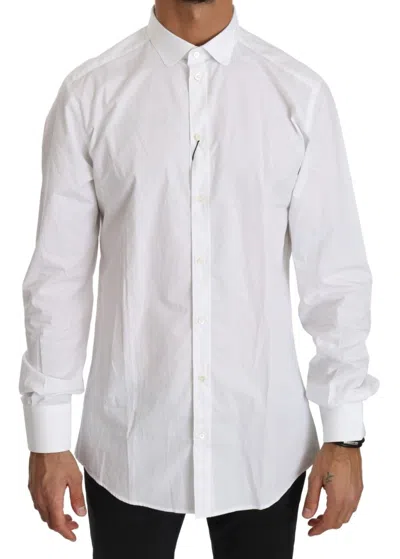 Dolce & Gabbana White Cotton Gold Dress Shirt
