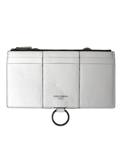 Dolce & Gabbana Elegant White Leather Crossbody Cardholder In Green